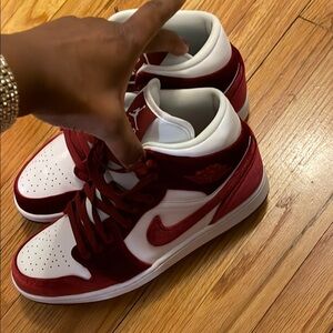 Nike Women’s Red and White Sneakers with Classic Basketball Silhouette